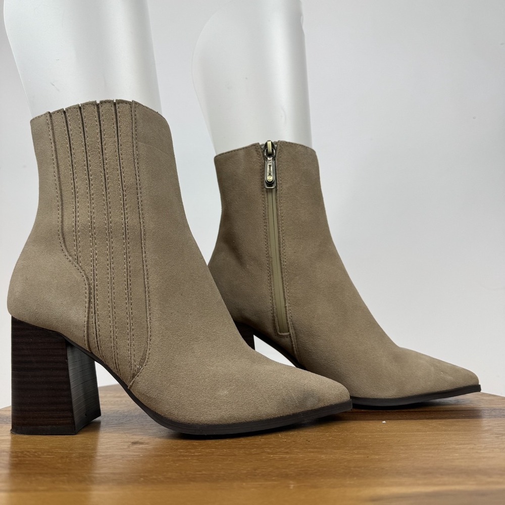 Womens Blondo Indi Beige Suede Heeled Waterproof Casual Ankle Boots Size 7 M GUC